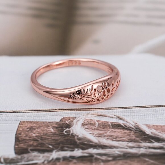 ▶14K Rose Gold Plated Flower Carved Unique Vintage Rings for Women L022